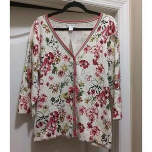 NWT Christopher Banks Vintage XL Pink Flower Cardigan Cottagecore Floral Whimsy